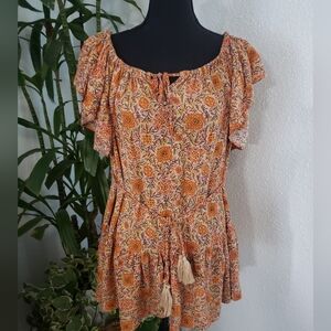 Rachel Zoe Boho Orange and Cream Floral Dress Size S